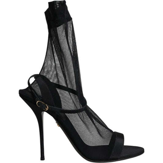 Dolce & Gabbana Black Tulle Stretch Heels Sandals Shoes LA12536-39
