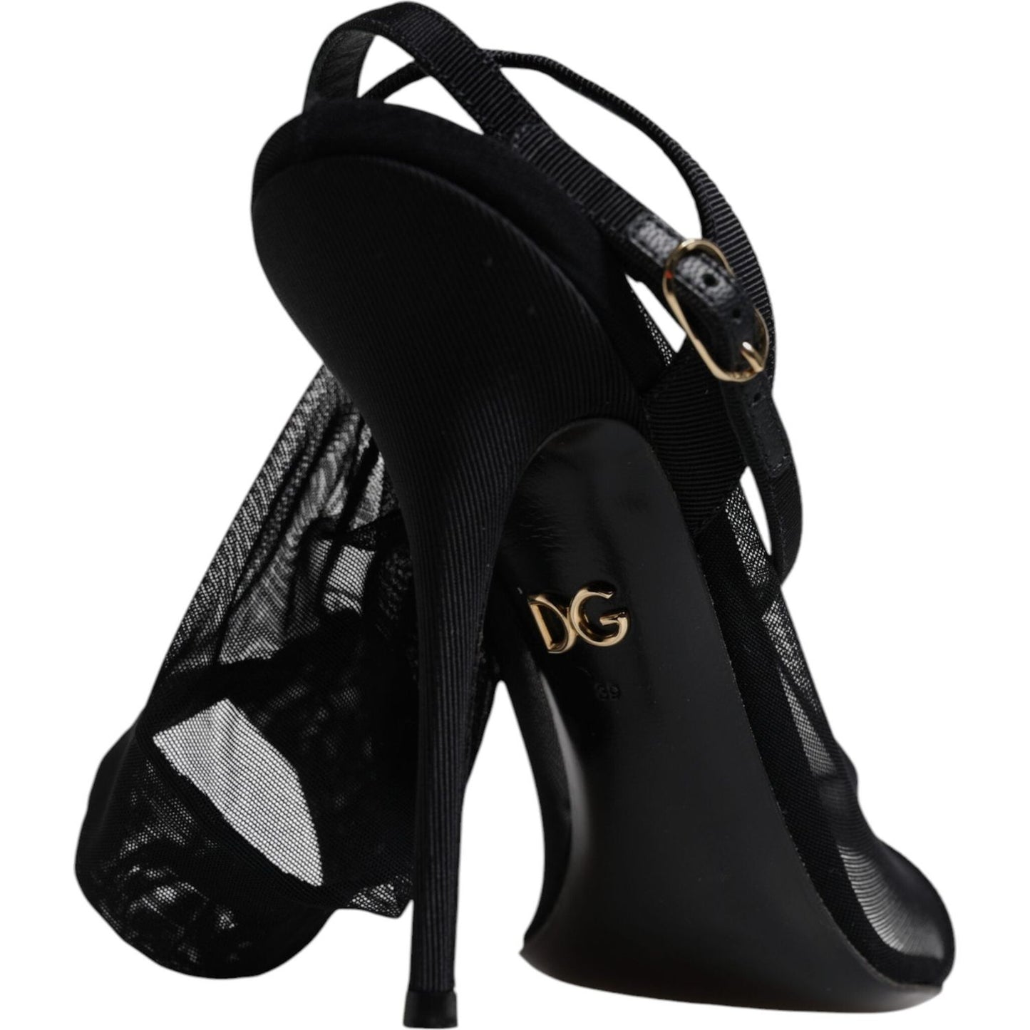 Dolce & Gabbana Black Tulle Stretch Heels Sandals Shoes LA12536-39