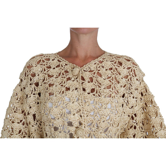 Dolce & Gabbana Beige Cardigan Crochet Knitted Raffia Sweater TSH2722-40