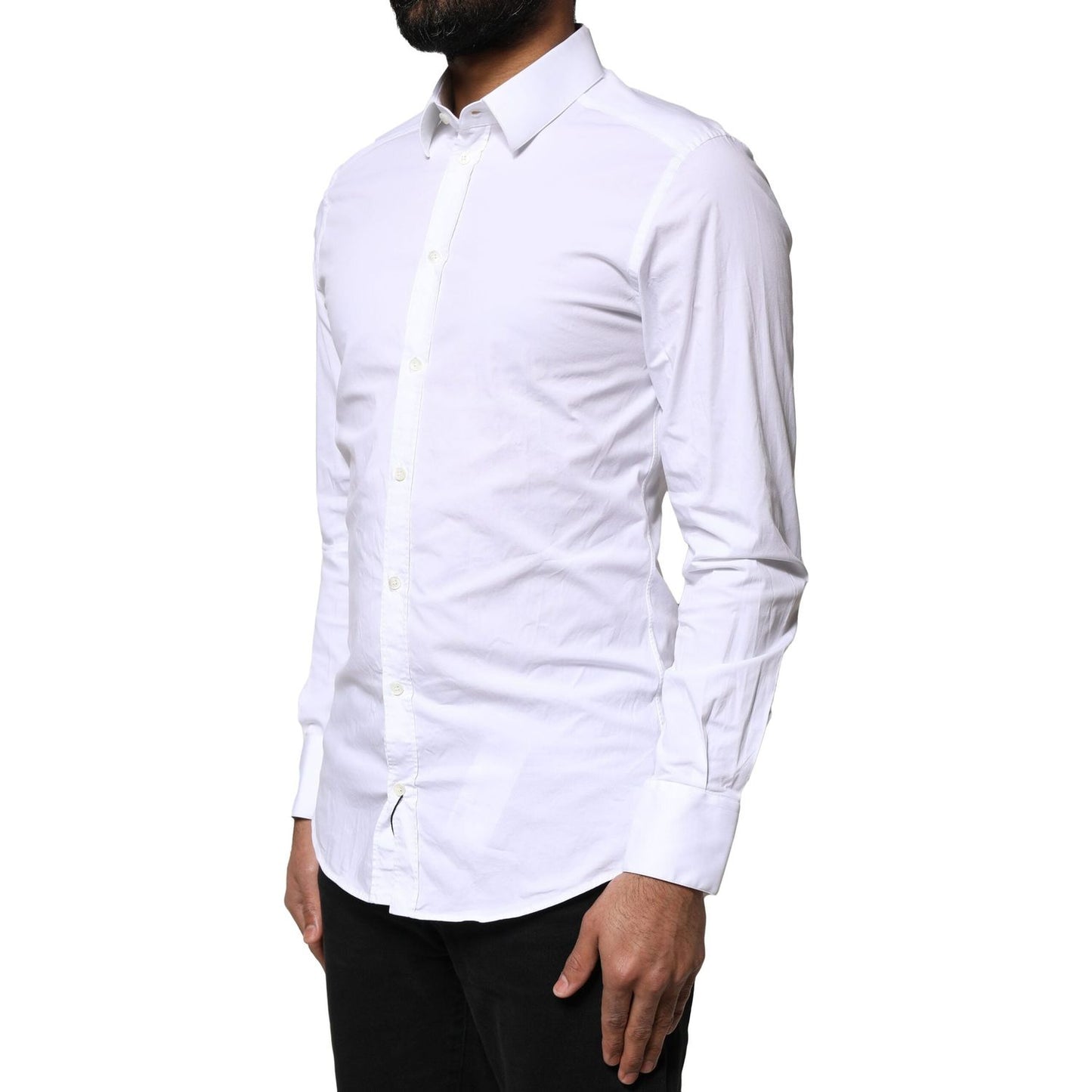 Dolce & Gabbana White GOLD Cotton Long Sleeves Dress Shirt