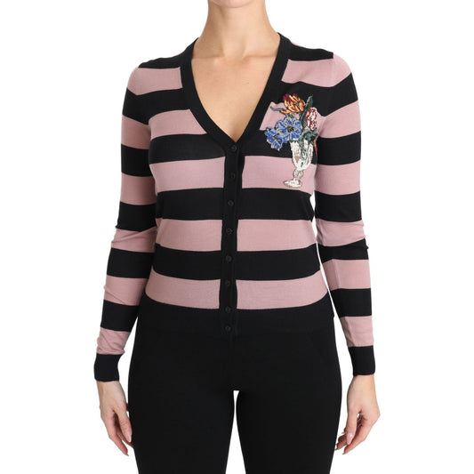 Dolce & Gabbana Pink Floral Cashmere Cardigan Sweater