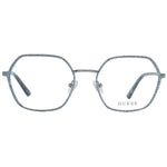 Guess Silver Women Glasses Frame, full-rim metal, square style, size 53-19-140, includes branded case, spring hinge, demo lenses.