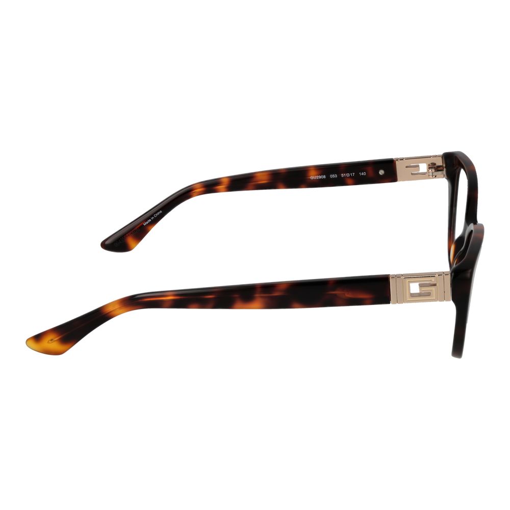 Side view of Guess Brown Women Glasses Frame showing tortoise shell pattern and plastic material with branded temple detail.