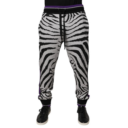 Dolce & Gabbana Black White Zebra Men Jogger Sweatpants Pants