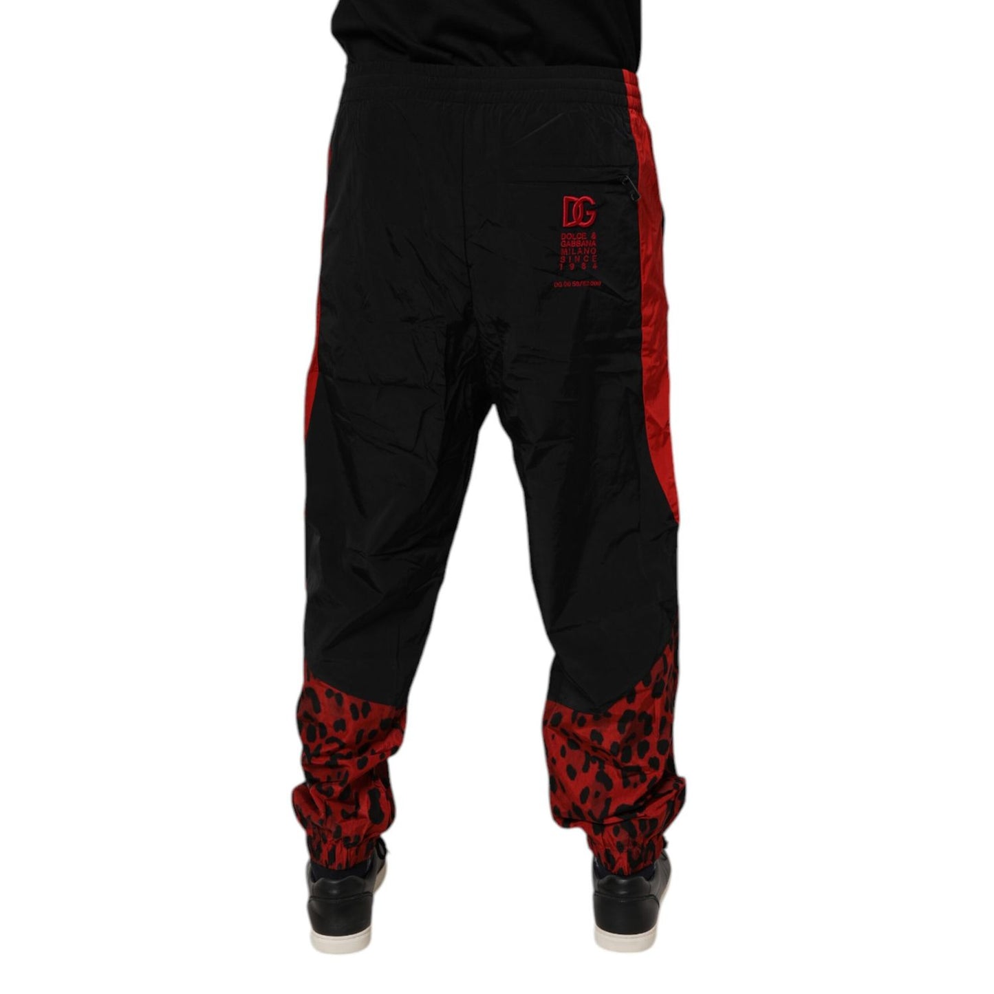 Dolce & Gabbana Black Red Leopard Jogger Sweatpants Pants