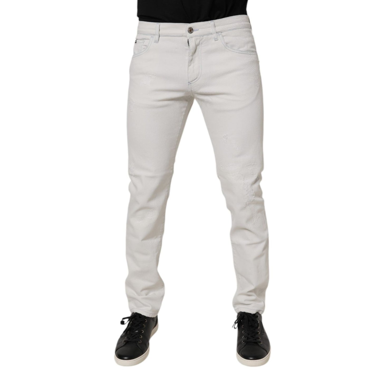 Dolce & Gabbana White Cotton Stretch Skinny Slim Denim Jeans