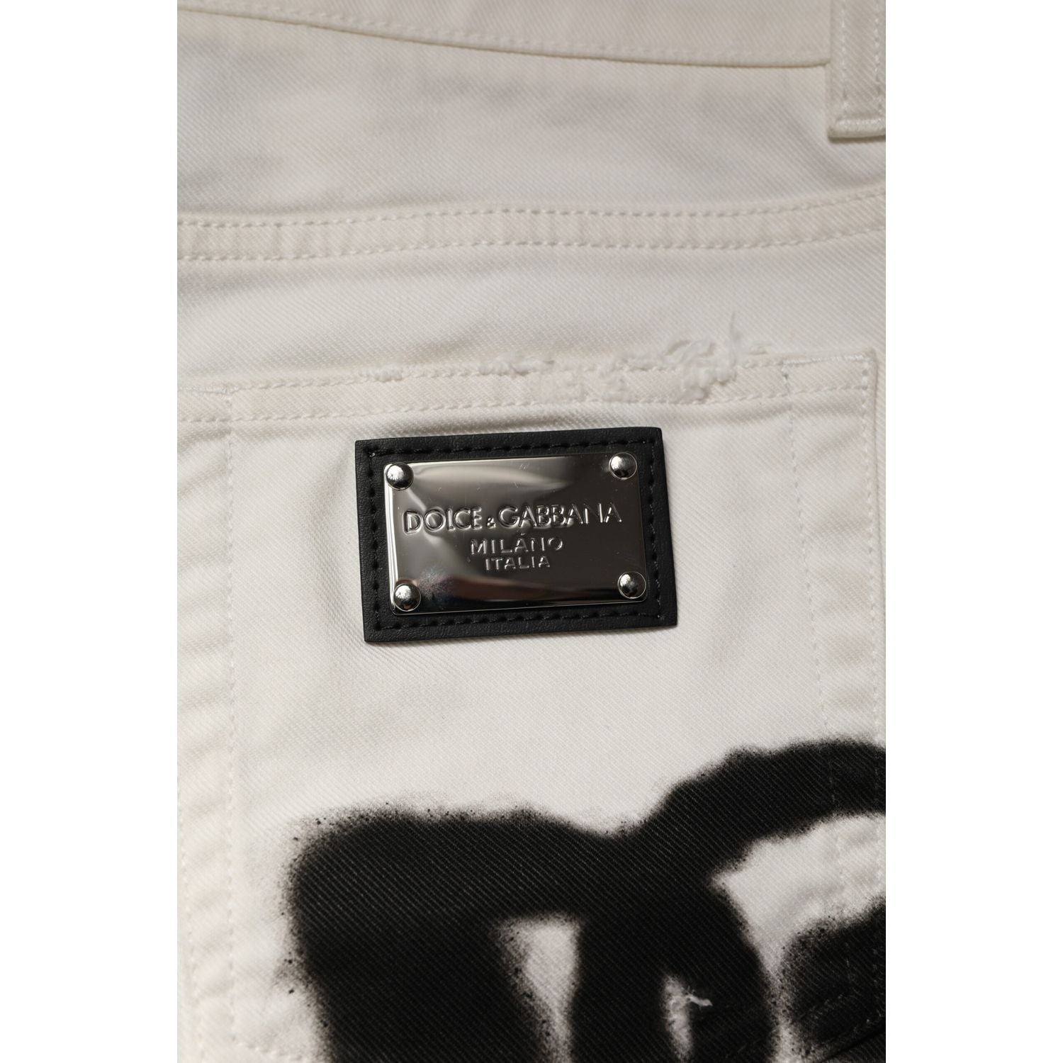 Dolce & Gabbana White Tattered Graffiti Skinny Denim Jeans