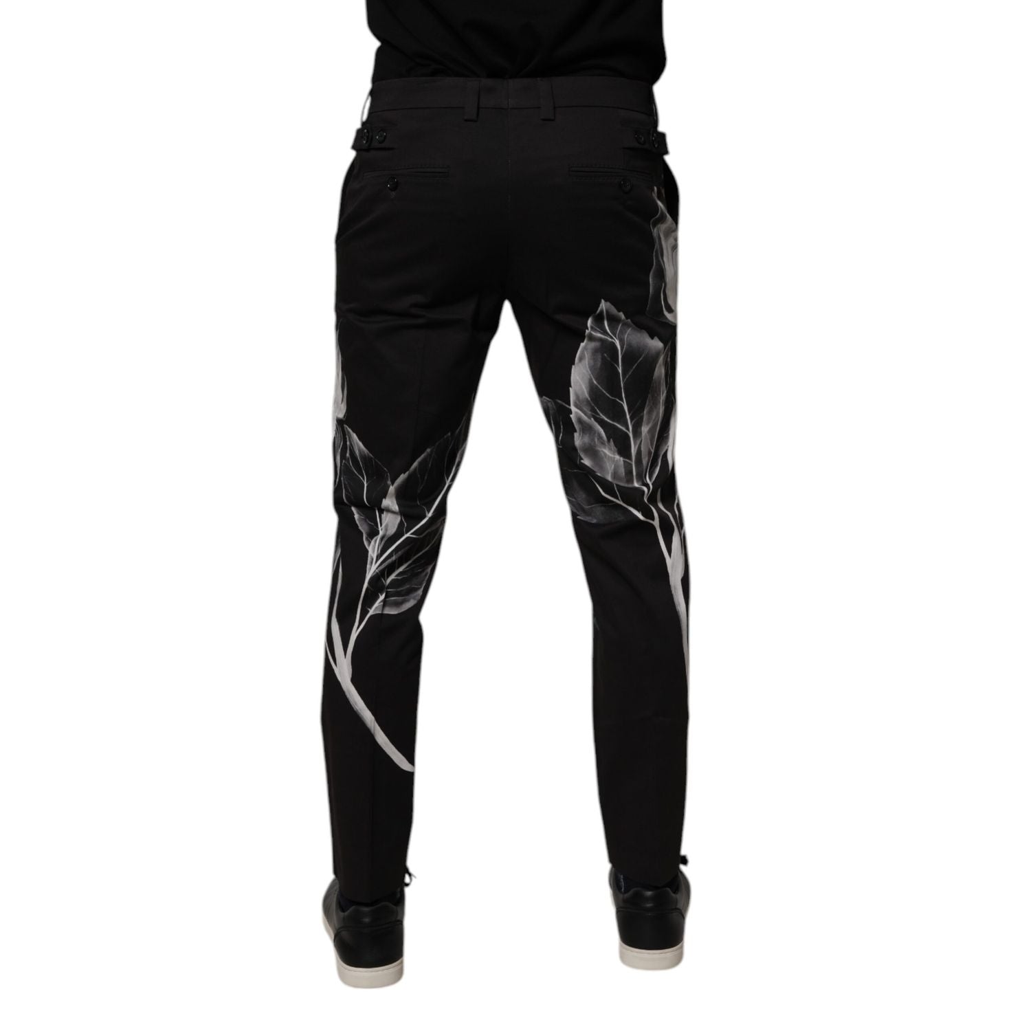 Dolce & Gabbana Black Cotton Floral Skinny Dress Pants