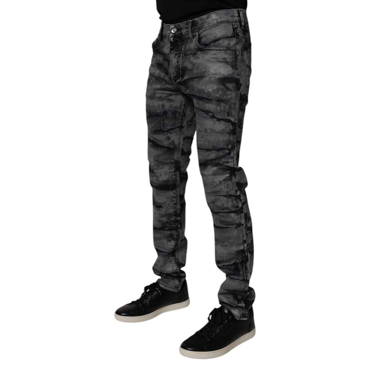 Dolce & Gabbana Gray Tie Dye Cotton Skinny Men Denim Jeans
