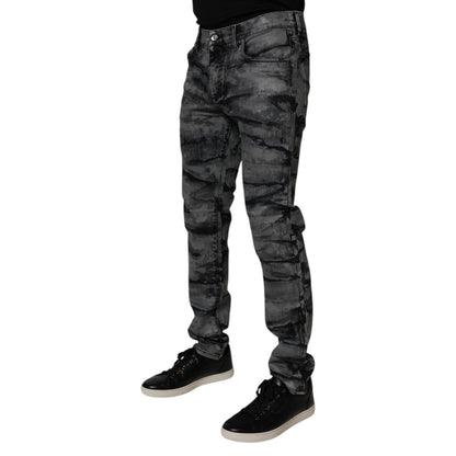 Dolce & Gabbana Gray Tie Dye Cotton Skinny Men Denim Jeans