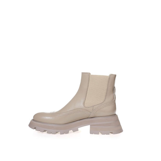 Alexander McQueen Chic Gray Leather Boots for Elegant Steps AL-18966220011147-EU37.5/US7.5