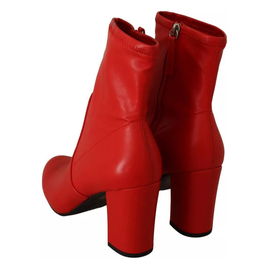 Steve Madden Red Leather Block Heels Ankle Boots Shoes LA9553-35.5