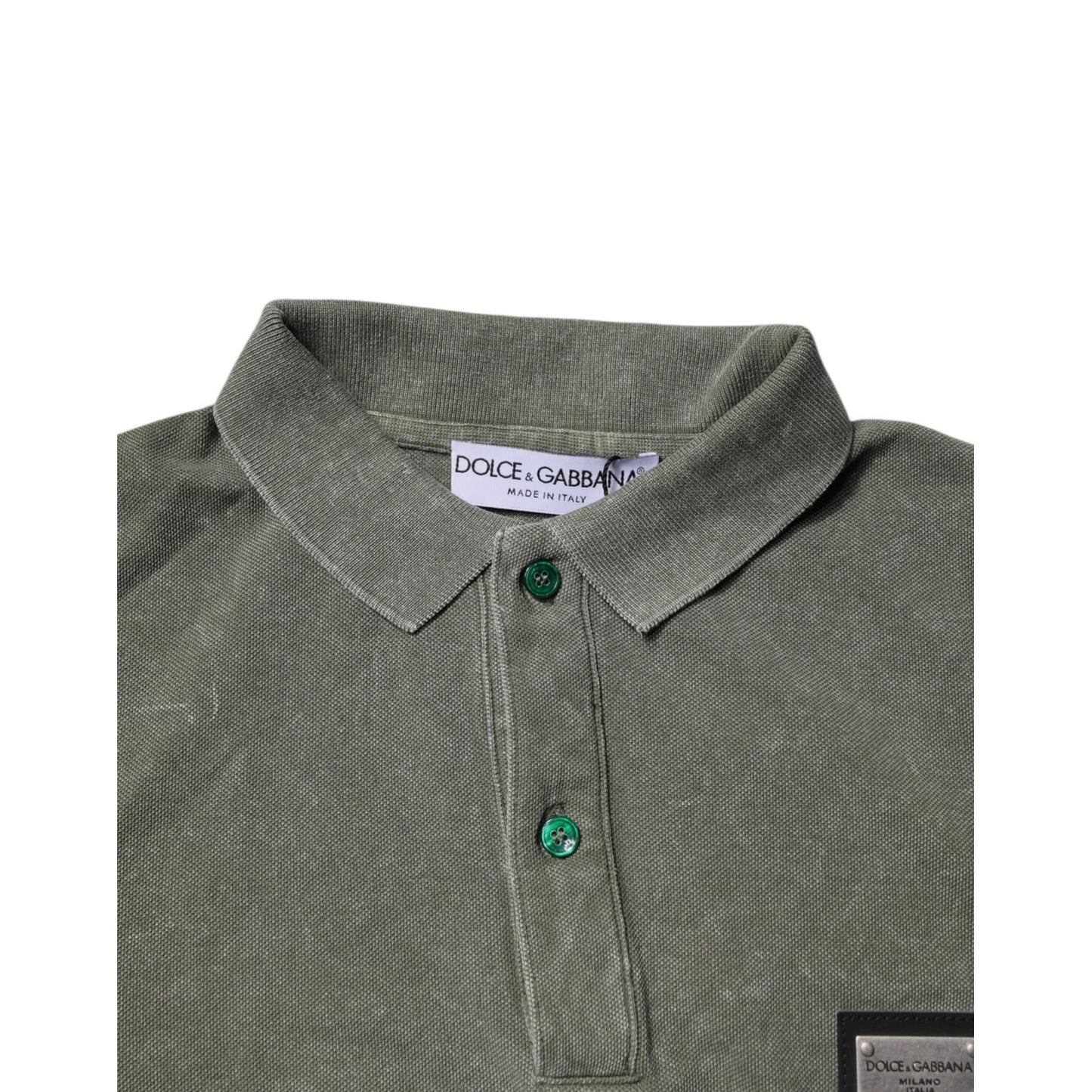 Dolce & Gabbana Army Green Logo Plaque Cotton Polo Shirt T-shirt