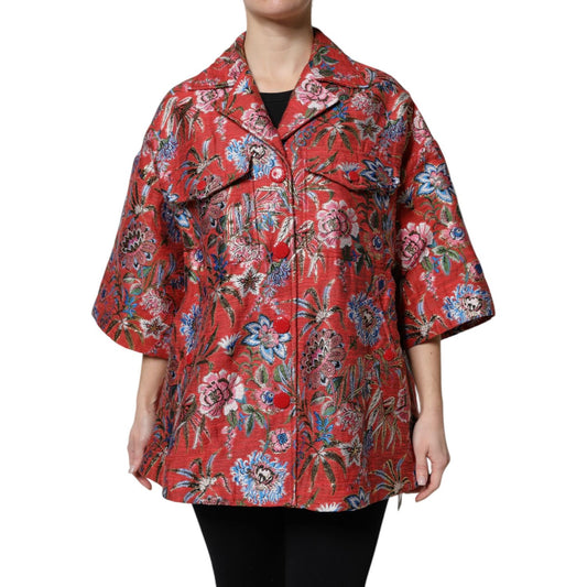Dolce & Gabbana Red Floral Jacquard Button Down Coat Jacket JKT41384-38