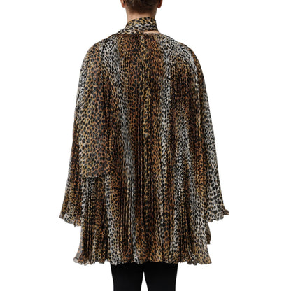 Dolce & Gabbana Brown Leopard Print Scarf Collared Chiffon Dress
