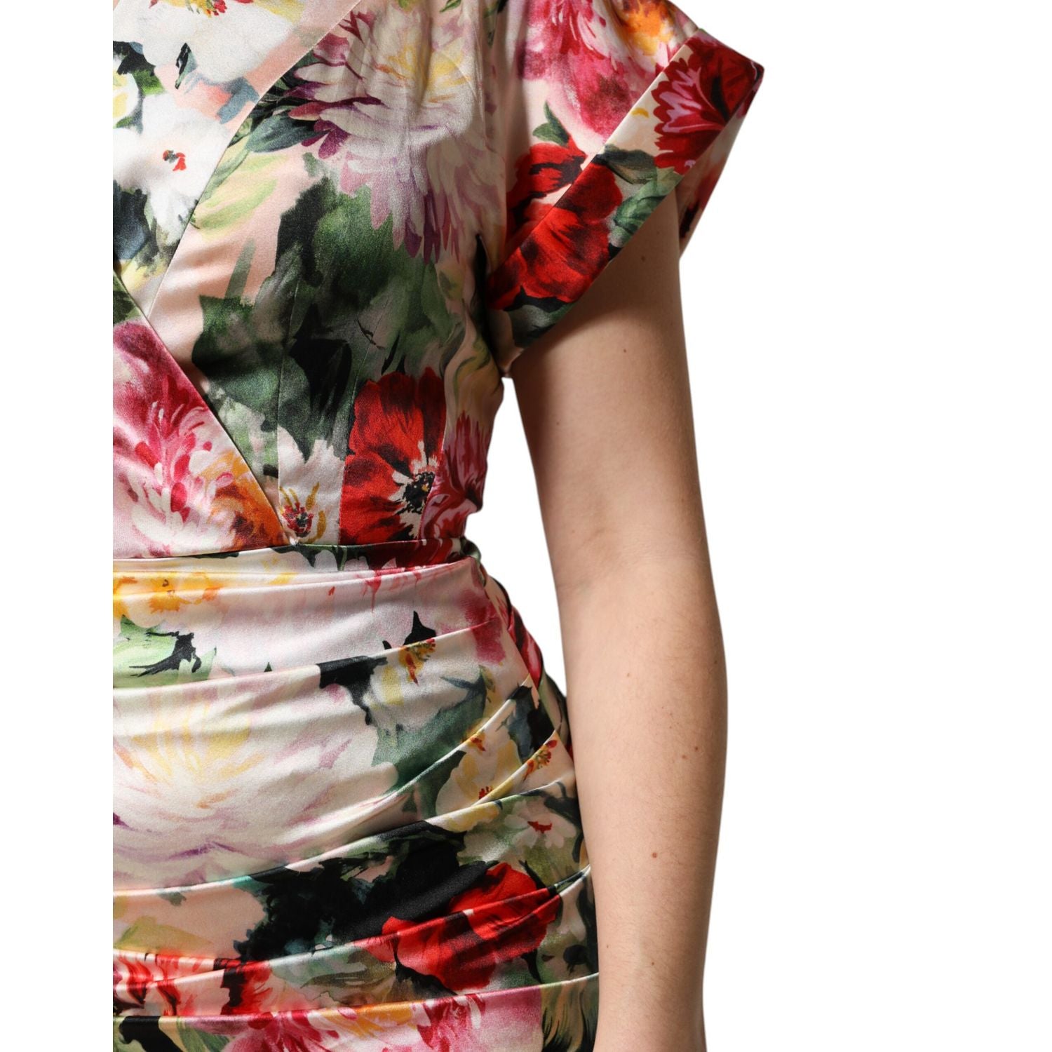 Dolce & Gabbana Multicolor Floral Short Sleeves Sheath Midi Dress
