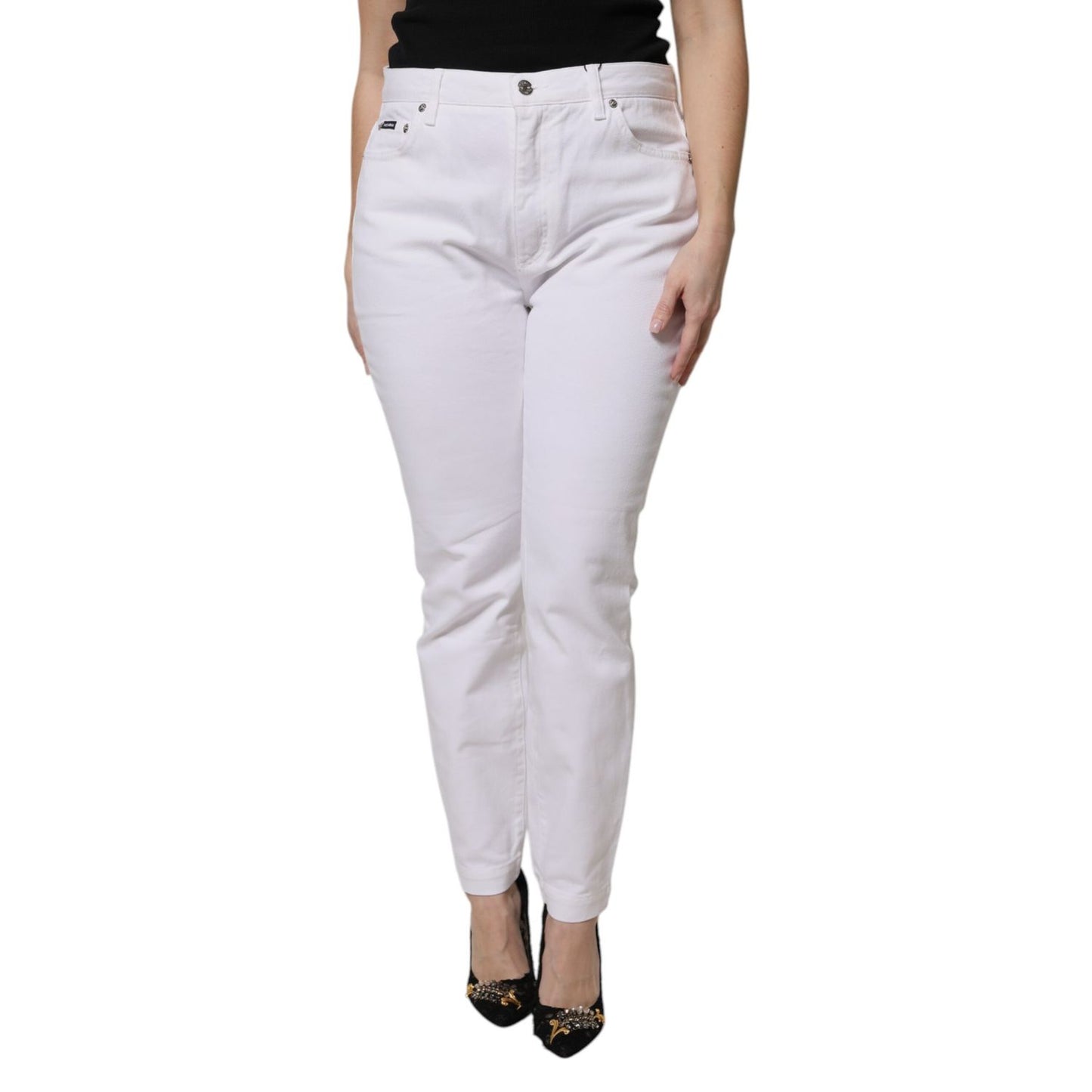Dolce & Gabbana White Cotton Mid Waist Skinny Denim Jeans