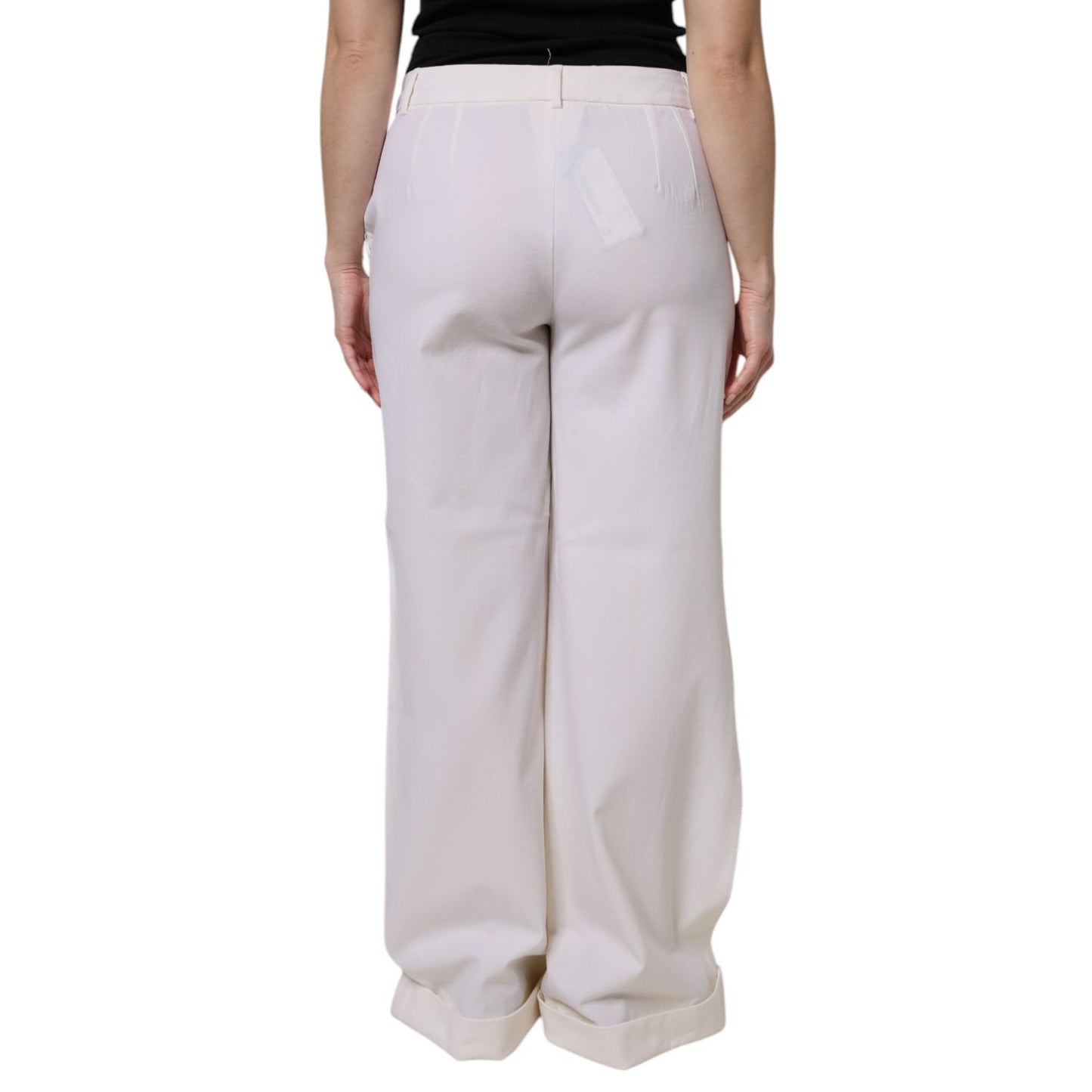 Dolce & Gabbana White Wool Mid Waist Wide Leg Pants