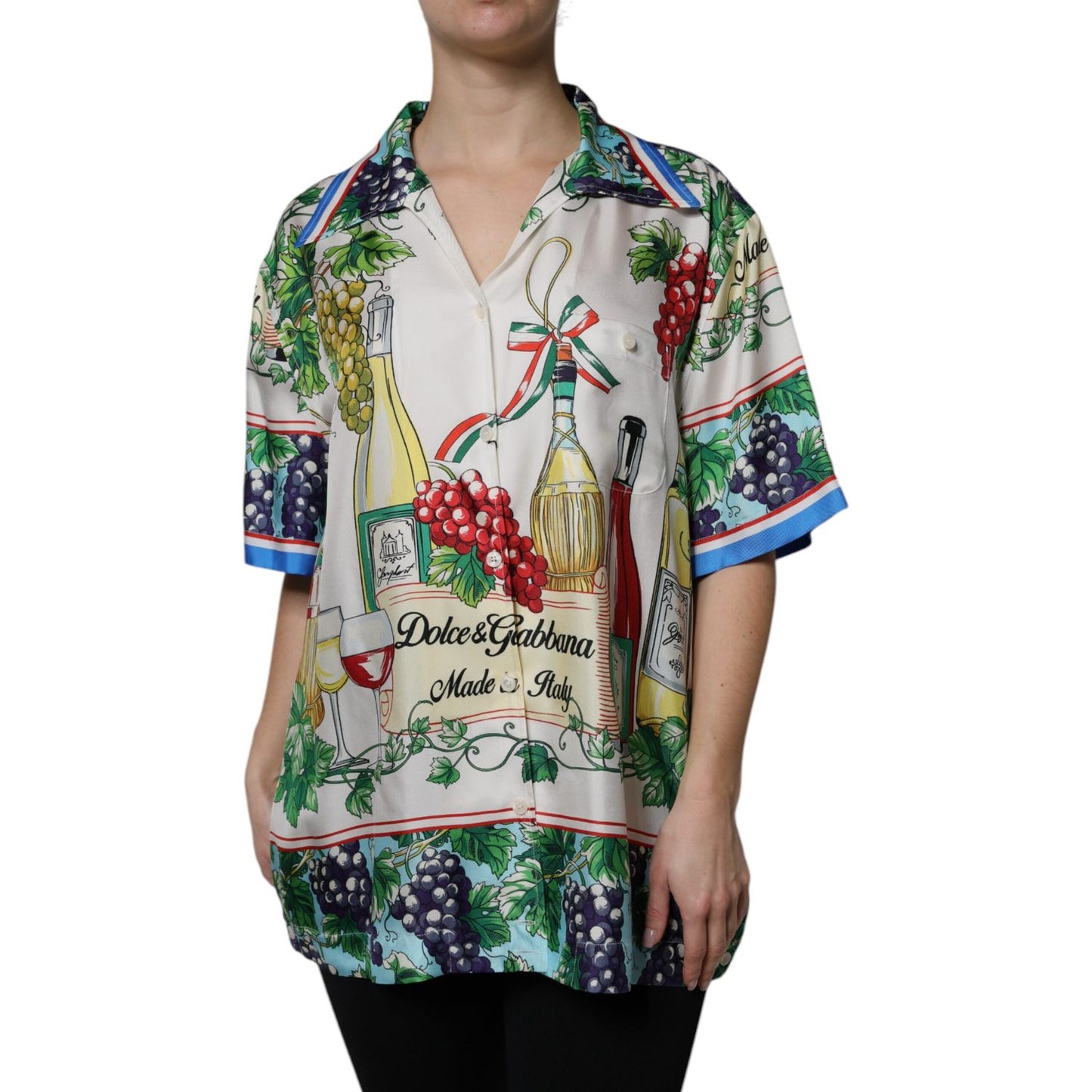 Dolce & Gabbana Multicolor Short Sleeve Silk Food Shirt Top