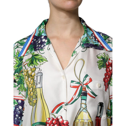 Dolce & Gabbana Multicolor Short Sleeve Silk Food Shirt Top