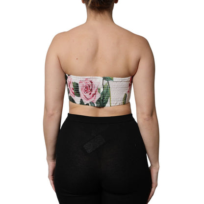 Dolce & Gabbana White Floral Print Cropped Bustier Corset Top