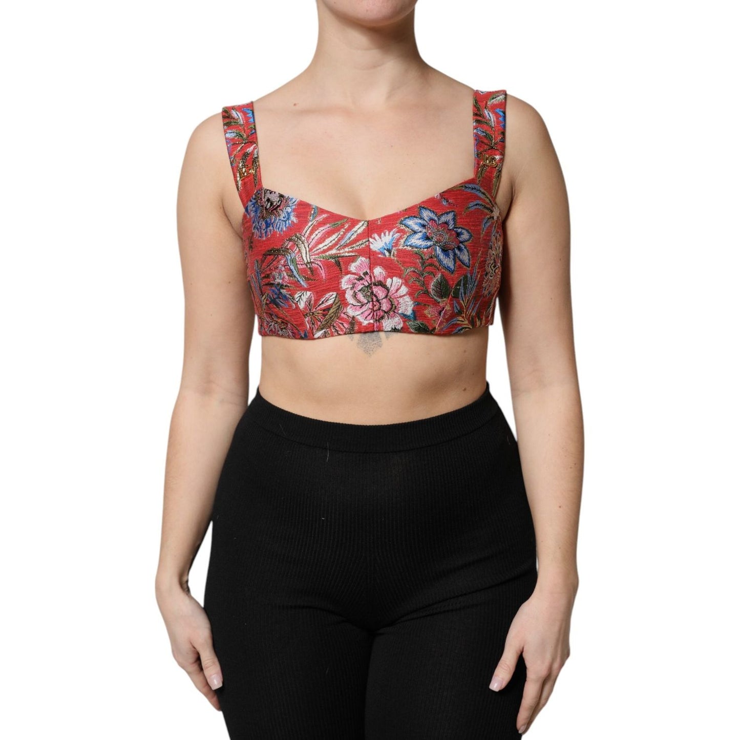 Dolce & Gabbana Red Floral Brocade Cropped Bustier Corset Top TSH90124-40