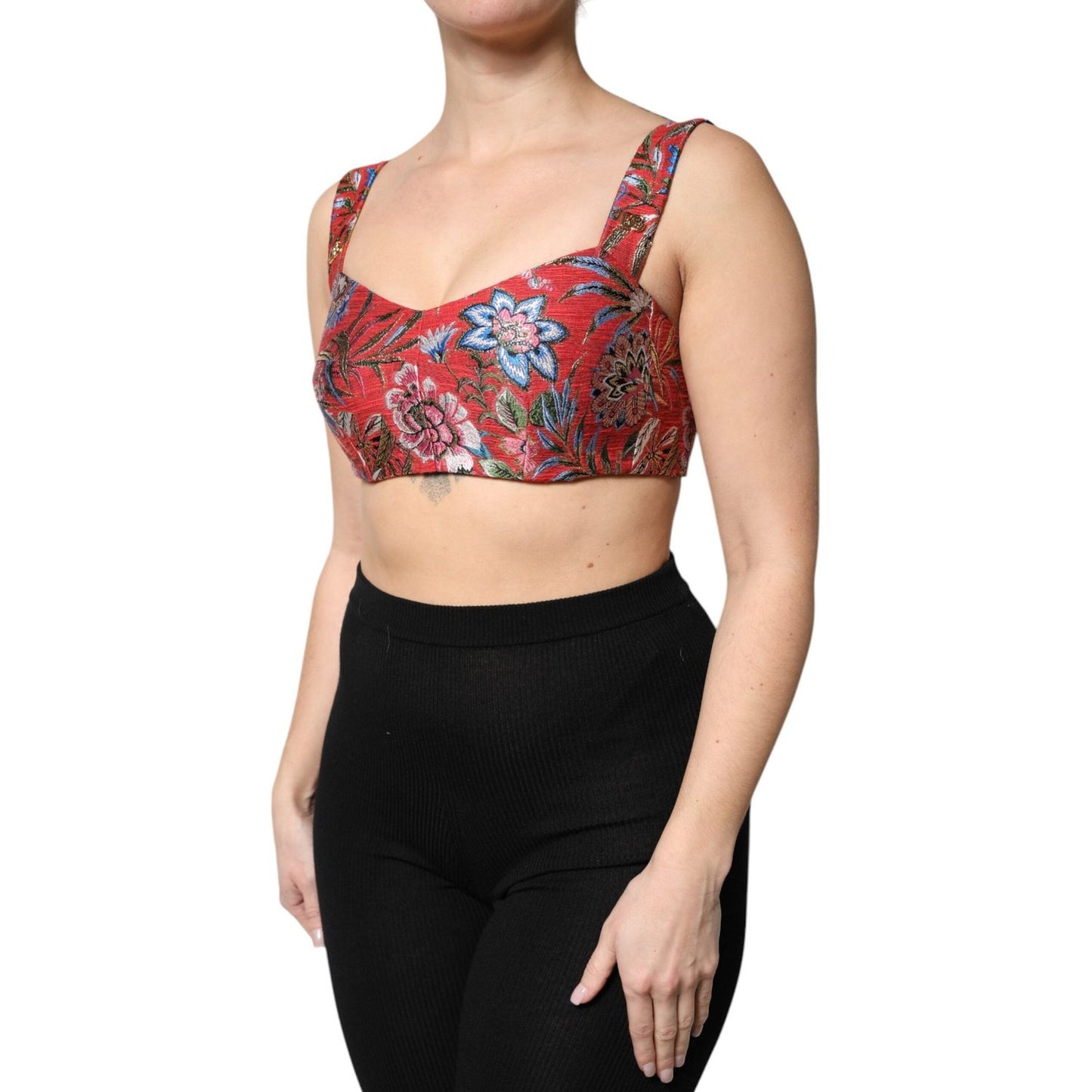 Dolce & Gabbana Red Floral Brocade Cropped Bustier Corset Top TSH90124-40