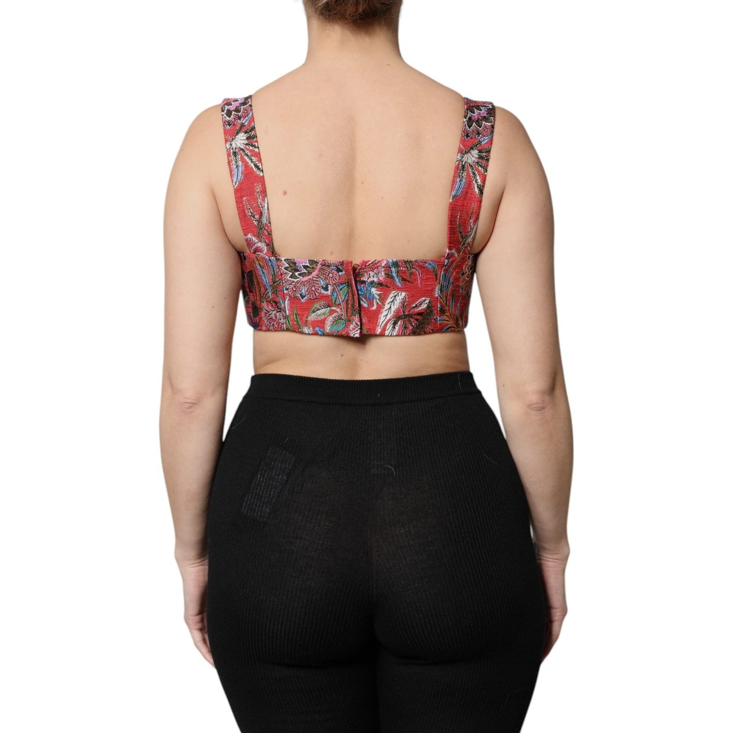 Dolce & Gabbana Red Floral Brocade Cropped Bustier Corset Top TSH90124-40
