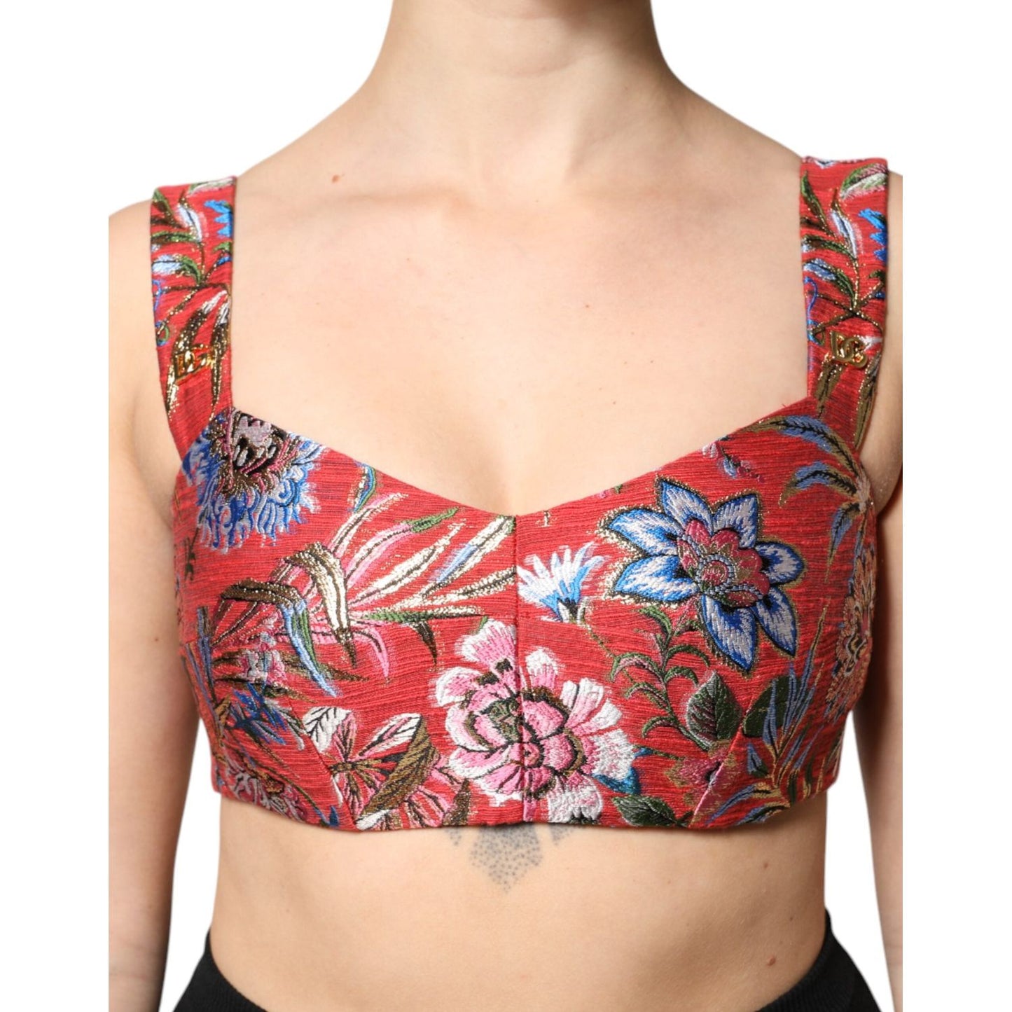 Dolce & Gabbana Red Floral Brocade Cropped Bustier Corset Top TSH90124-40