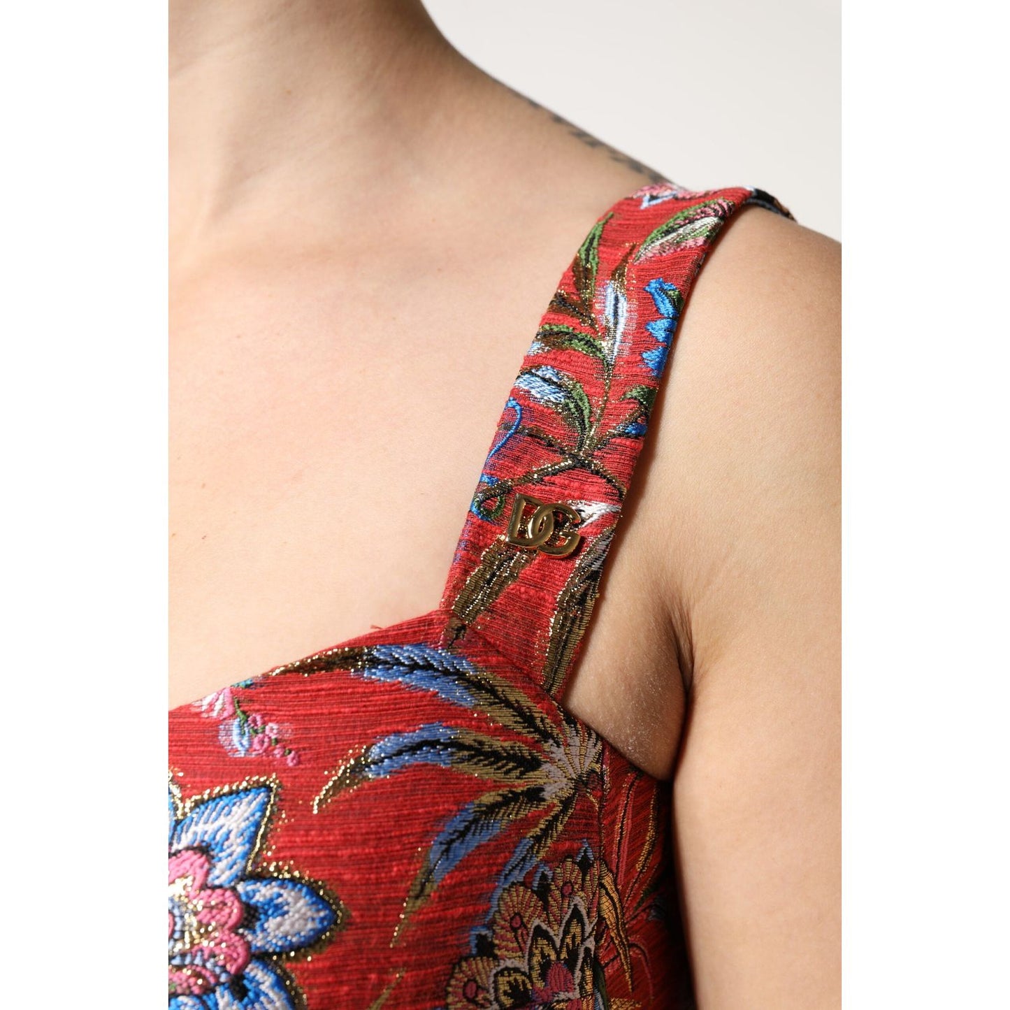 Dolce & Gabbana Red Floral Brocade Cropped Bustier Corset Top TSH90124-40
