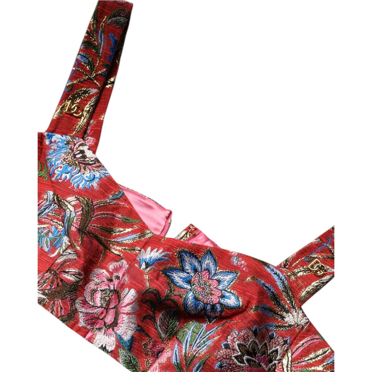 Dolce & Gabbana Red Floral Brocade Cropped Bustier Corset Top TSH90124-40
