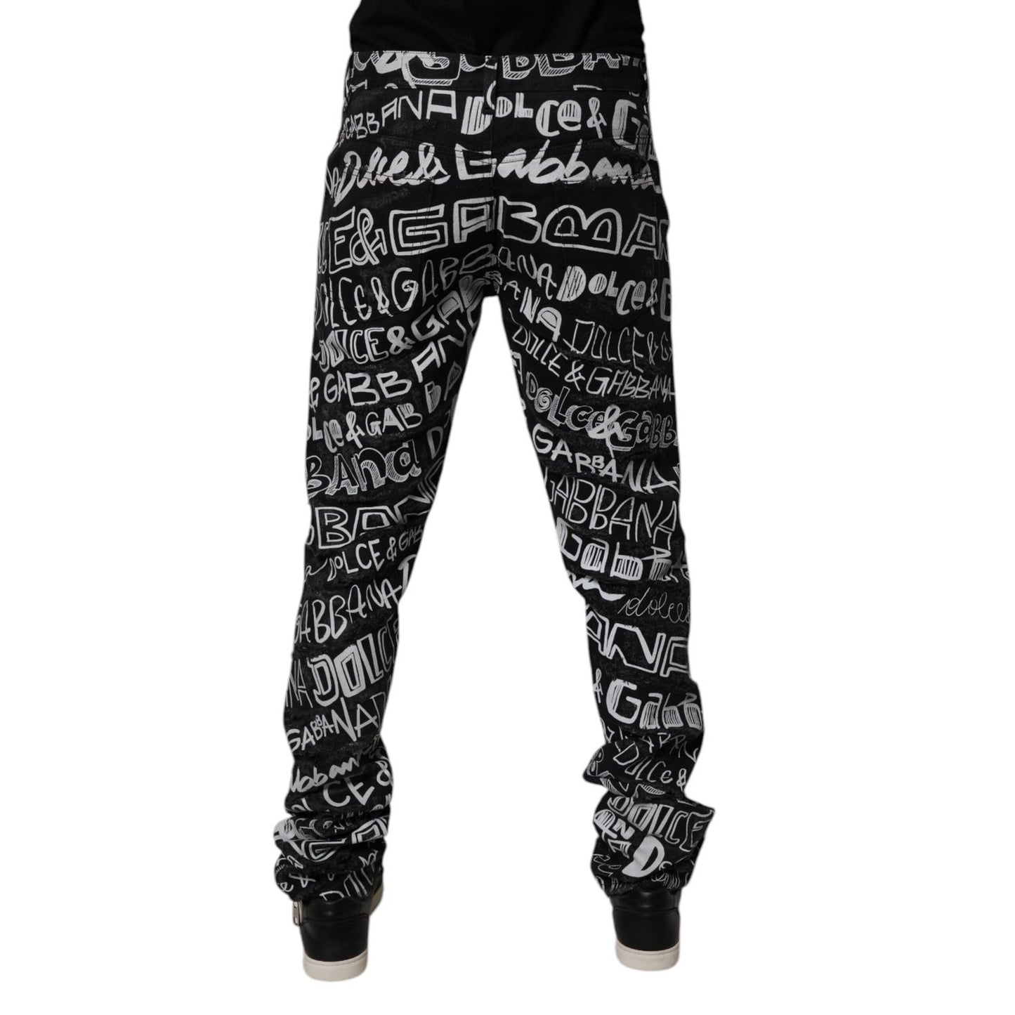 Dolce & Gabbana Black Cotton Logo Print Straight Denim Jeans