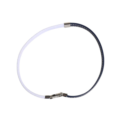 Dolce & Gabbana Blue White Leather Trimmed DG Engraved Silver Tone Clasp Bracelet