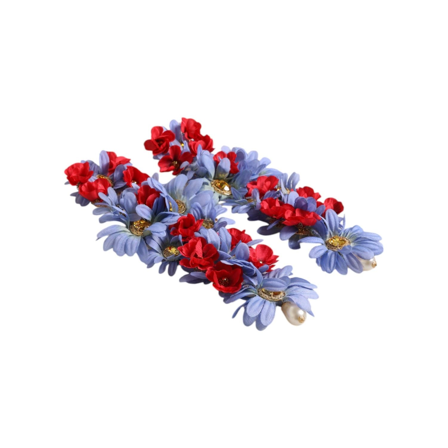 Dolce & Gabbana Gold Tone Brass Floral Crystal Clip On Dangling Earrings