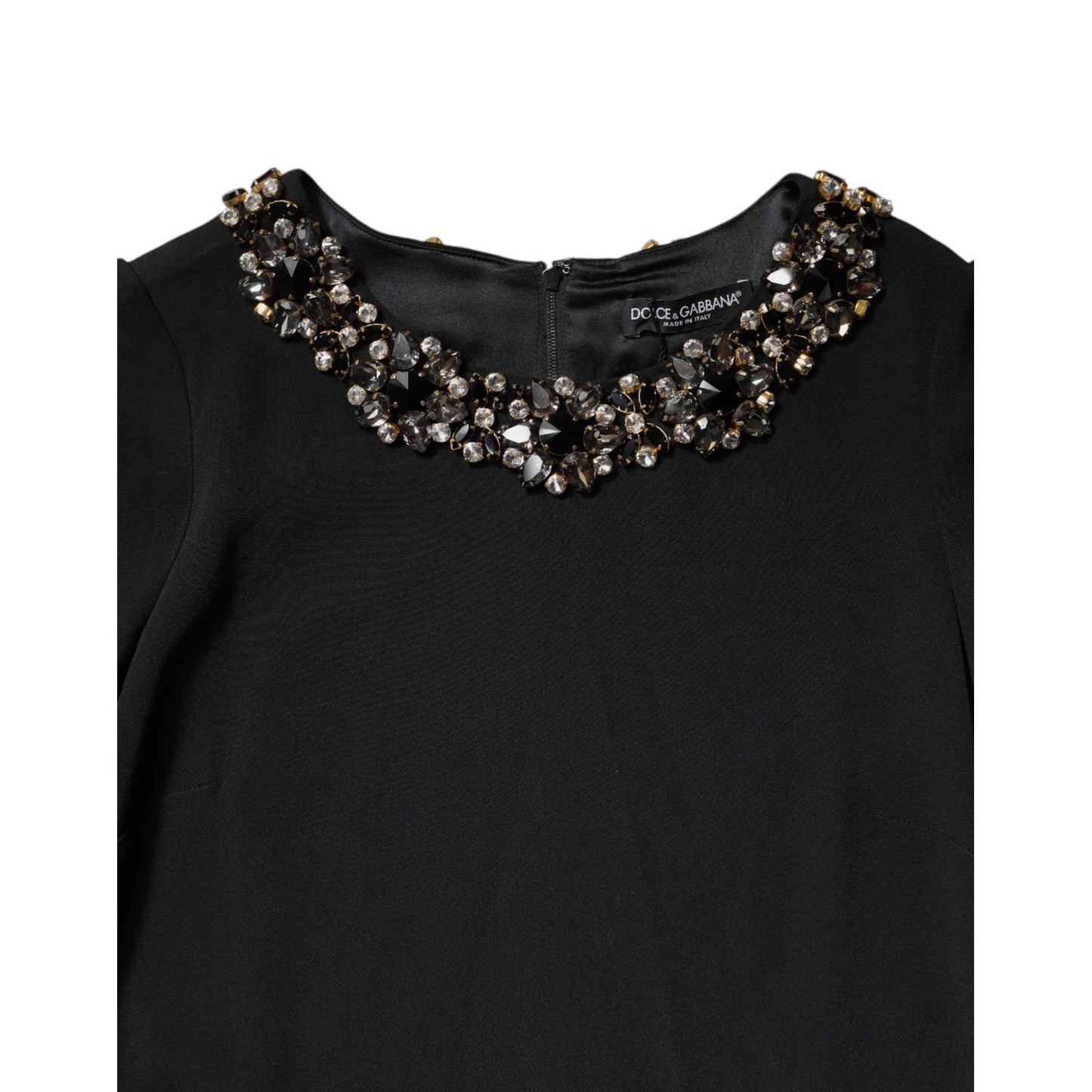Dolce & Gabbana Black Crystal Embellished Round Neck Mini Dress