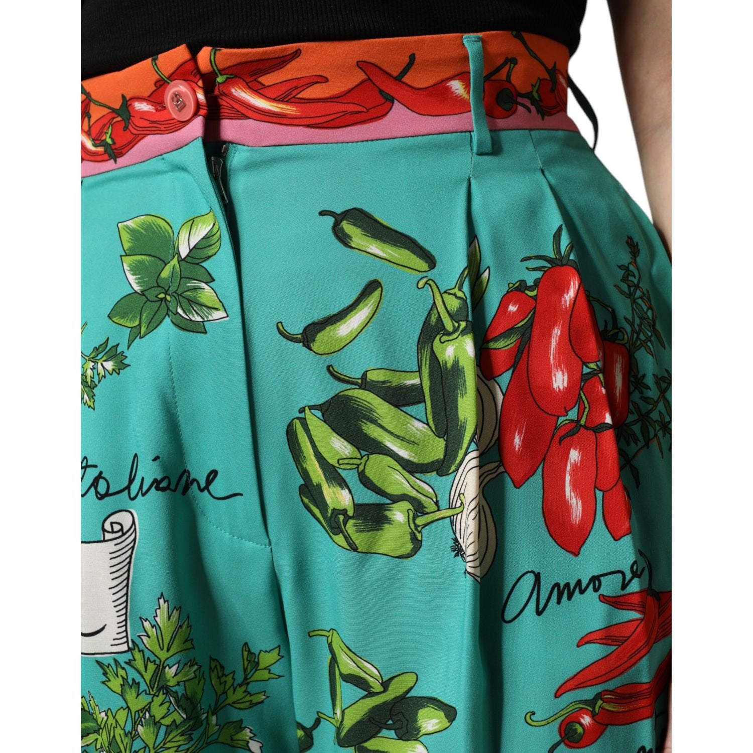 Dolce & Gabbana Green Silk Printed Straight Pants