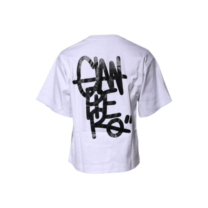 Dolce & Gabbana White Printed Cotton Crew Neck Tee T-shirt