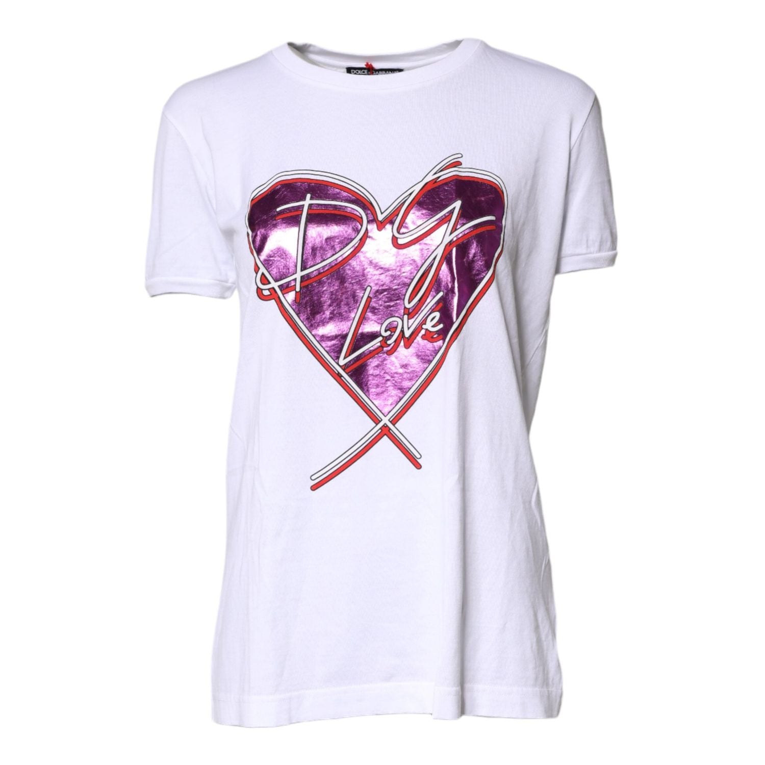 Dolce & Gabbana White Printed Cotton Round Neck Top T-shirt