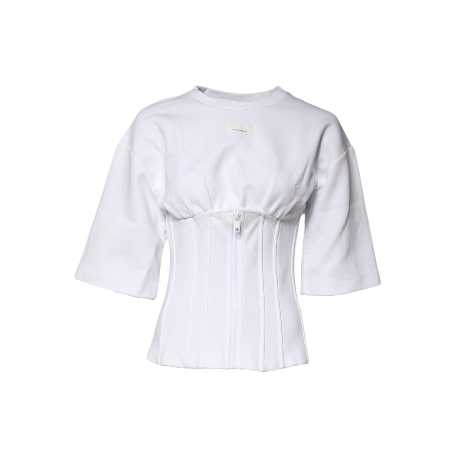 Dolce & Gabbana White Cotton Blend 3/4 Sleeves Blouse Top