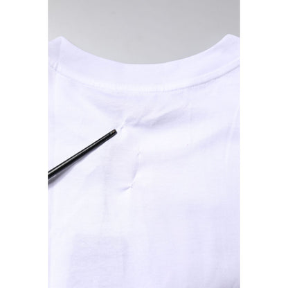 Dolce & Gabbana White Printed Round Neck Top Cotton T-shirt