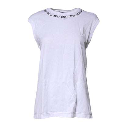 Dolce & Gabbana White Cotton Sleeveless Printed Tank T-shirt
