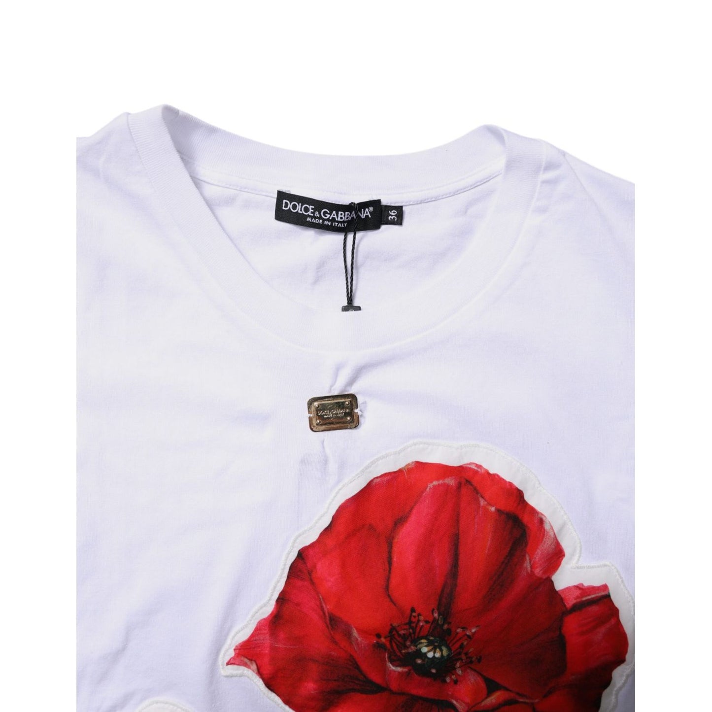 Dolce & Gabbana White Floral Print Cotton Crew Neck T-shirt