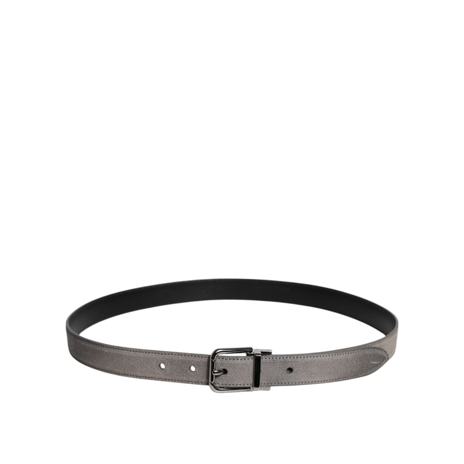 Dolce & Gabbana Gray Leather Silver Tone Metal Buckle Belt