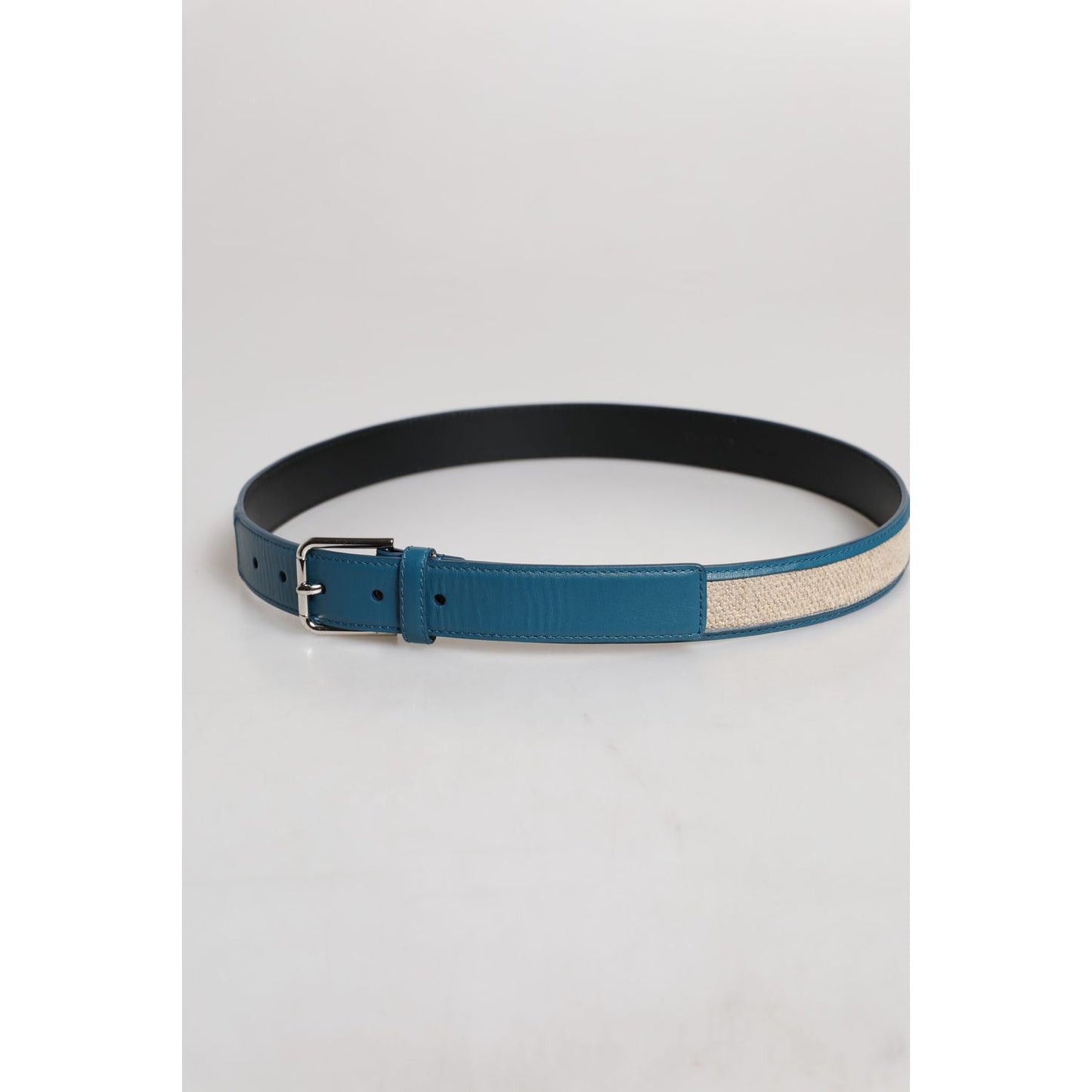 Dolce & Gabbana Blue Beige Leather Weaved Metal Buckle Belt
