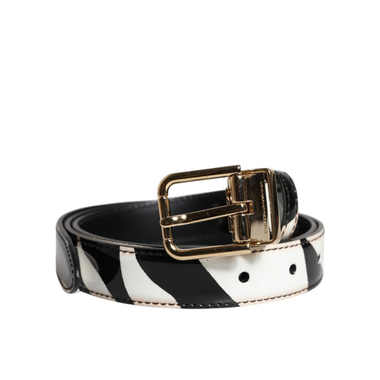 Dolce & Gabbana Black White Zebra Gold Metal Logo Buckle Belt