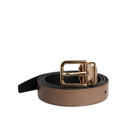 Dolce & Gabbana Brown Leather Classic Metal Logo Buckle Belt