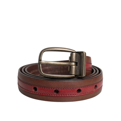 Dolce & Gabbana Burgundy Leather Metal Logo Buckle Belt