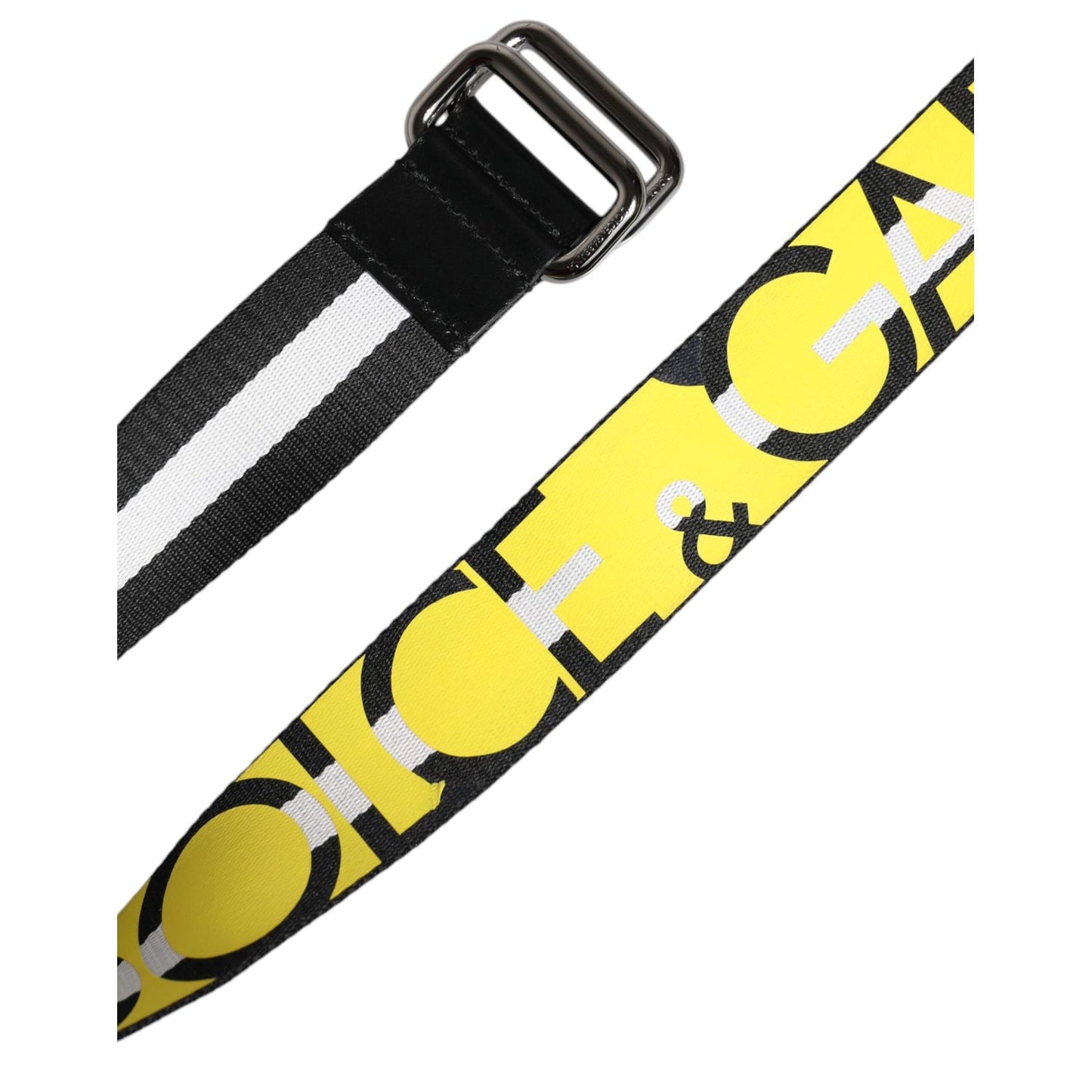 Dolce & Gabbana Black Yellow Logo Striped Metal Buckle Belt
