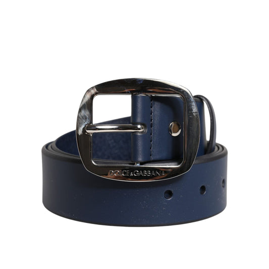 Dolce & Gabbana Blue Calf Leather Classic Metal Buckle Belt