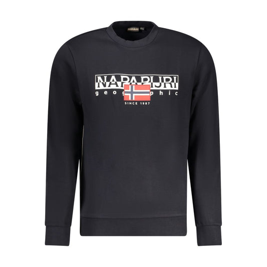 Alt Tag: Napapijri Black Cotton Men Sweater with logo print, crew neck, ideal for casual or streetwear fashion.